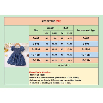 Baby Girl Summer Dress Golden Star Pattern Puff Sleeve Blue Princess Dress Fashion Party Dress for Kids Girl 3-24 Months