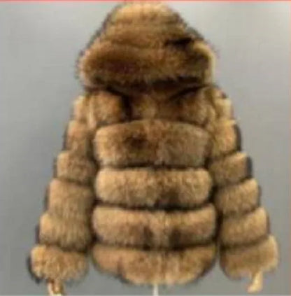 Women Fake Raccoon Fur Jacket Autumn Winter Faux Fur Fox Coats Short Coat Jackets Furry Outerwear Elegant Thick Warm Coats