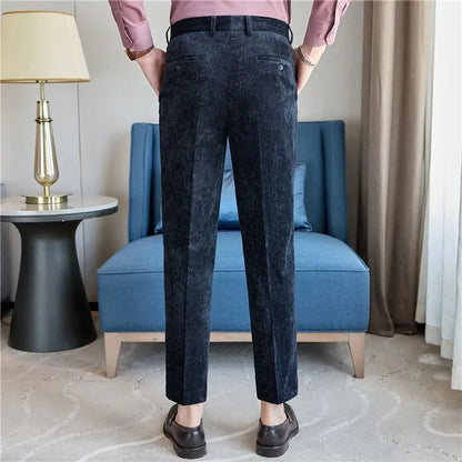 Velvet Men Suit Pants 2024 Autumn Winter New Warm Thick Trousers Solid Casual Elastic Slim Fit Formal Dress Pants Wedding Party