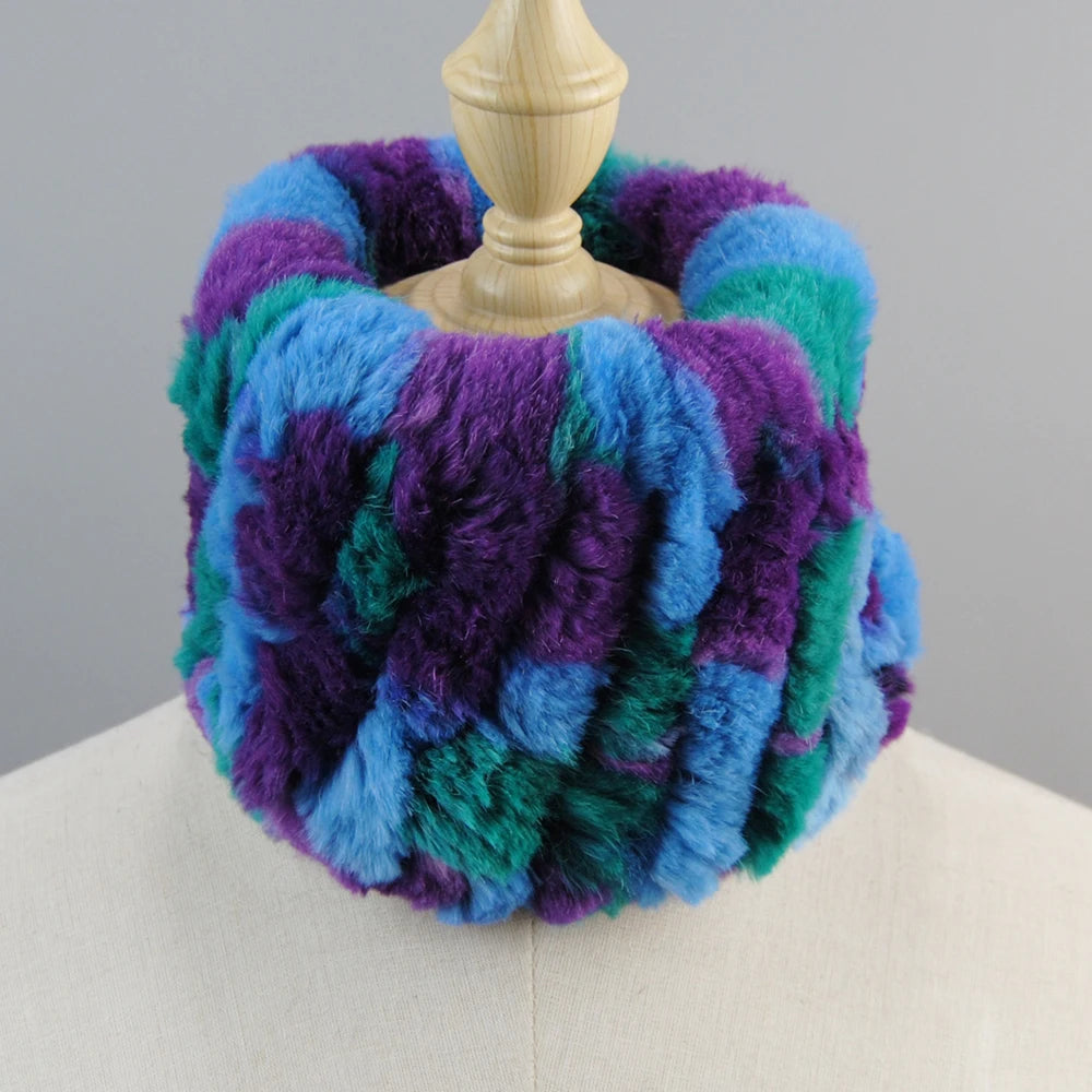 Good Elastic Rex Rabbit Fur Ring Scarves Winter Warm Women Genuine Rex Rabbit Fur Scarf Knitted Real Natural Fur Wraps Headbands