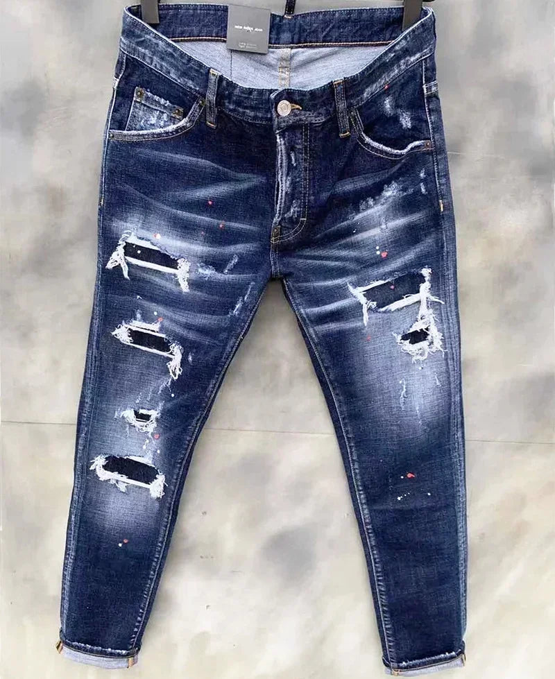 Mens Ripped Jeans Quality Male Classic Luxury Brand Blue Denim Pants Men Street Fashion Slim Fit Stretch Skinny Jeans Size 44-54