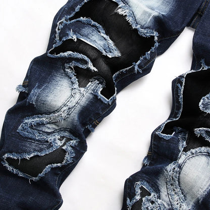 New Fashion Mens Cotton Ripped Jeans Casual Slim Skinny Blue Jeans Men Trousers Spring Male Stretch Hip hop Denim Pants