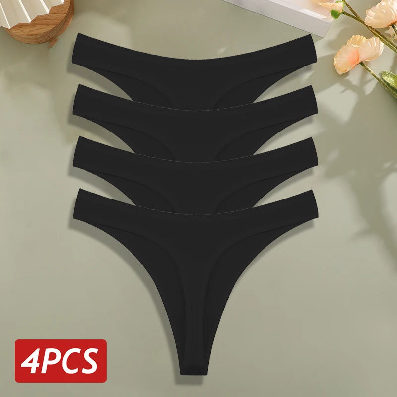 4PCS/Set Cotton Panties for Women Sexy Low Rise G-String Thongs Ultra-thi Seamless Panties