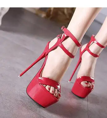 Aneikeh Sandals Sexy Open Toe 16CM High Heels Shoes Black Red White