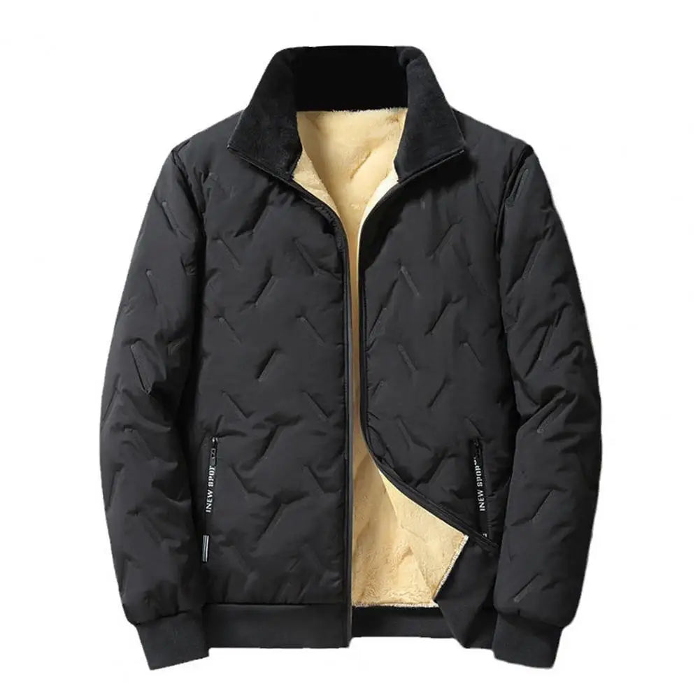 Thick Wool Lining Men Jacket Thickened Fleece-Lined Warm Hooded Plush Coat Thickened Sheep Fleece Stand Collar Warm Winter Coat