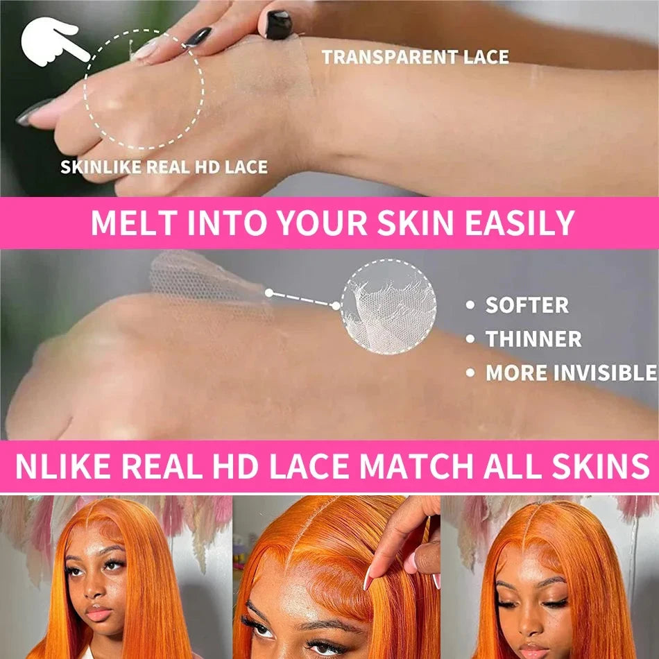 30 Inch Ginger Orange Body Wave Lace Frontal Wig HD 13x4 Lace Front Wig Bleached Lace Wigs Brazilians Human Hair For Black Women
