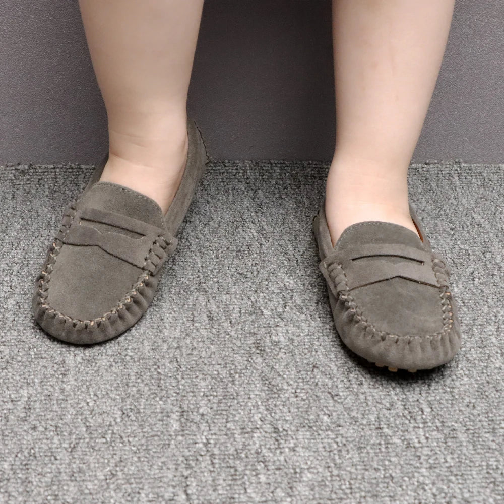 Children's Flats Suede Leather Fashion Casual Shoes Autumn New Solid Slip on Boys Shoes Kids Loafers Girls Dress Party Shoes