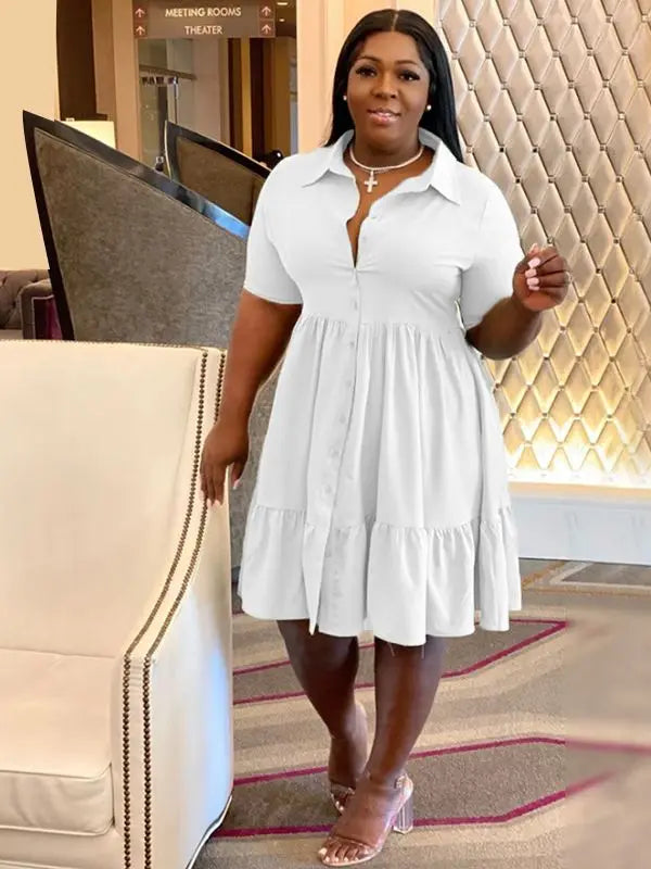 Wmstar Plus Size Summer Dresses Women's Clothing Solid Elegant Casual Cute Ball Gown Shirts Mini Dress Wholesale Dropshipping