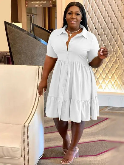 Wmstar Plus Size Summer Dresses Women's Clothing Solid Elegant Casual Cute Ball Gown Shirts Mini Dress Wholesale Dropshipping