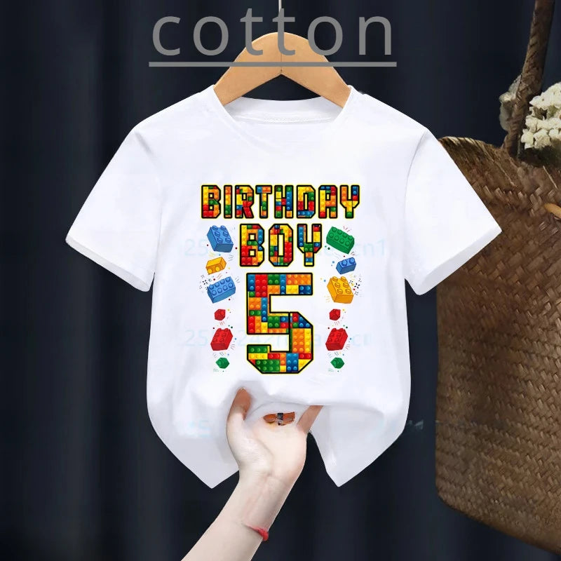 Summer Kawaii Kids 2-9th Birthday Master Builder Block Building Boys Cotton Tshirt Cute Children Tshirt Boys Tshirt Top