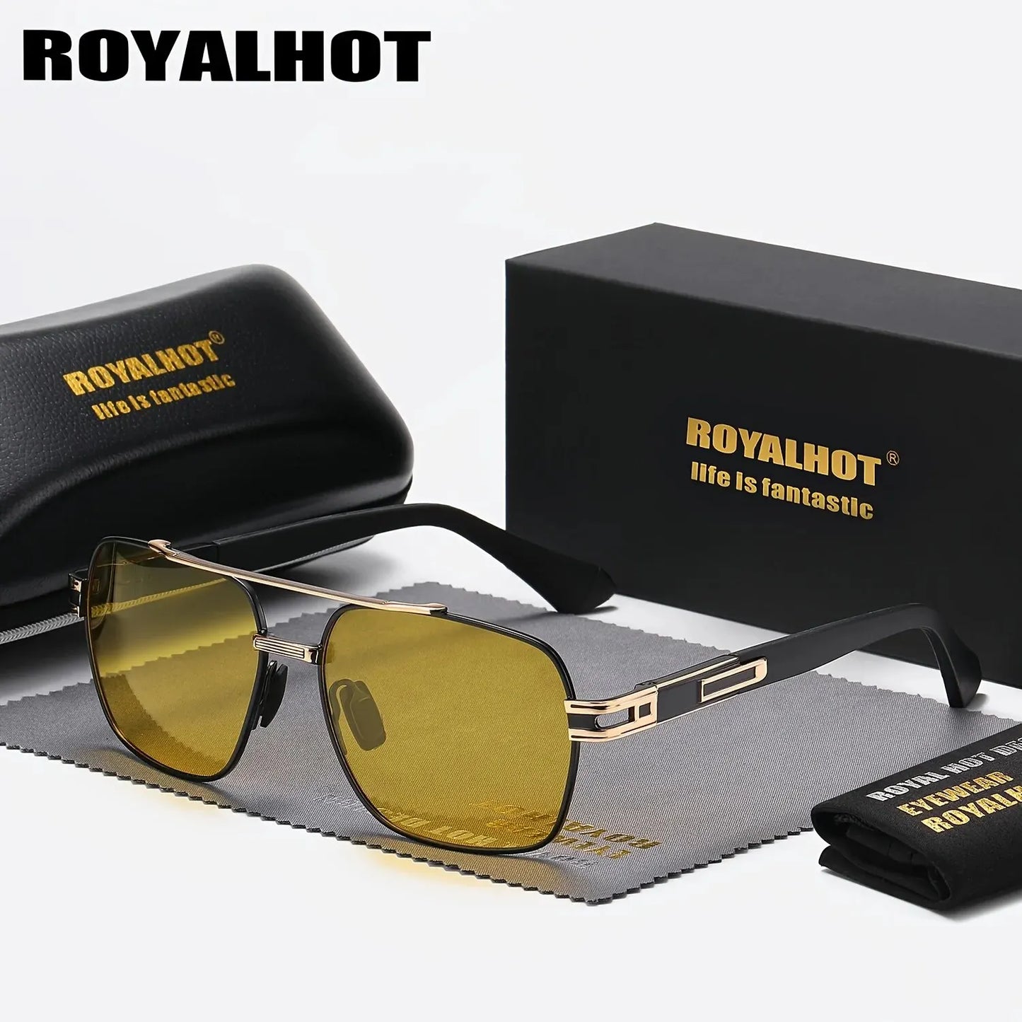 RoyalHot Unisex Polarized Classic Metal Oval Border Sunglasses