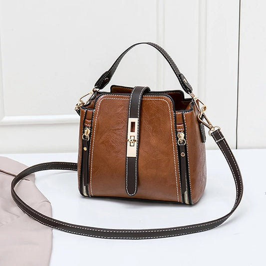 New Arrival PU Leather Bucket Shoulder Bags for Women Solid Color Crossbody Small Handbag Zipper