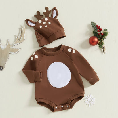 ma&baby 0-18M Christmas Newborn Infant Baby Boy Girl Romper Deer Costumes Cute Jumpsuit+ Hat  Long Sleeve Xmas Outfits