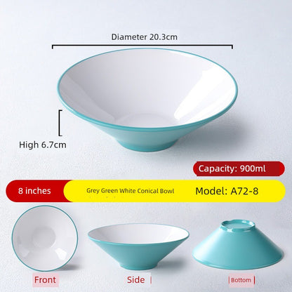 Melamine Rain-Hat Shaped Bowl Commercial Ramen Bowl River Snail Rice Noodle Bowl Noodle Restaurant Dedicated Noodles with Soy Sauce Wonton Pig's Knuckle Rice Spicy Hot Large Bowl
