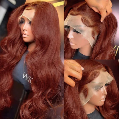 13x4 Reddish Brown Body Wave Lace Frontal Human Hair Wig HD 13x6 Lace Frontal Wig Glueless Human Hair Wig Pre Plucked