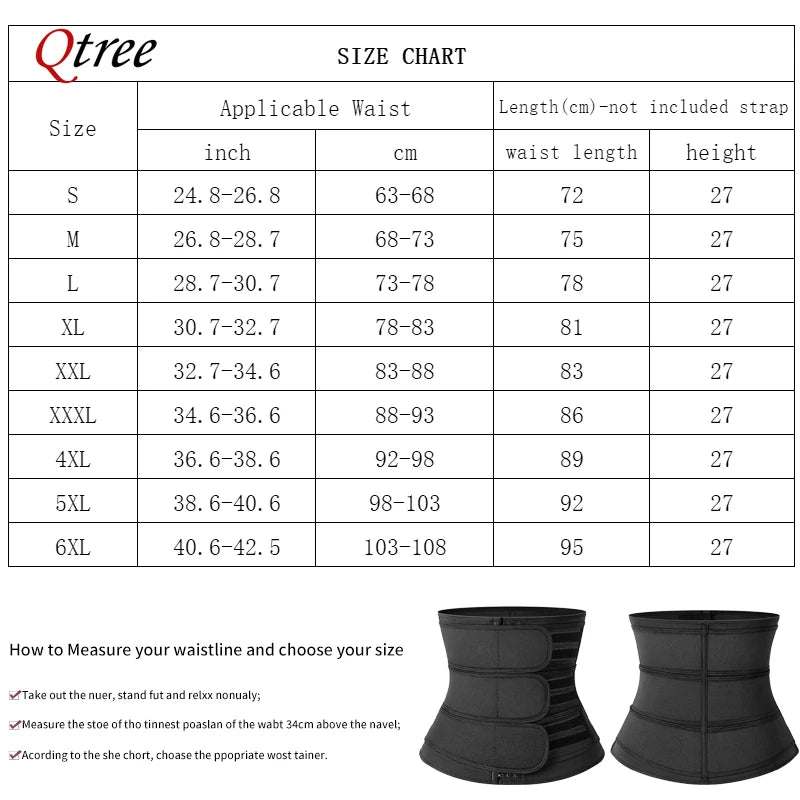 Qtree Body Shapewear Women Waist Trainer Corset Belly Cincher Trimmer Weight Loss Slimming Sweat Belt Sauna Strap Tummy Control