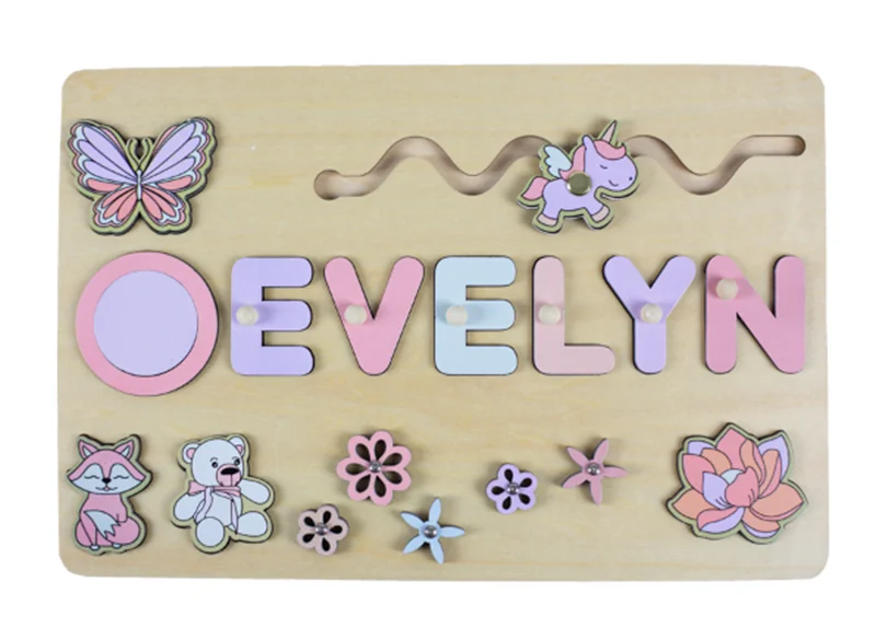 Personalized Custom First Name Wooden Puzzle Educational Toys for Toddlers Shape Matching Board Boys Girls Early Learning Gifts