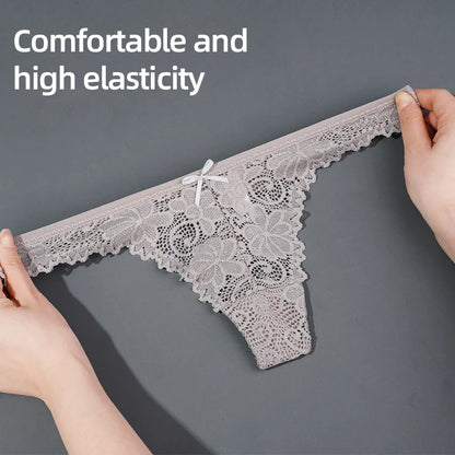 Women Sexy Lace Lingerie Low-waist Panties Embroidery Thong Transparent Hollow out Underwear Female G String