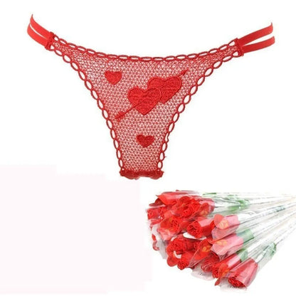 lady Sexy G String Women's Panties Red Calcinhas Thongs Ladies Roses Lace Lingerie Women's Underwear