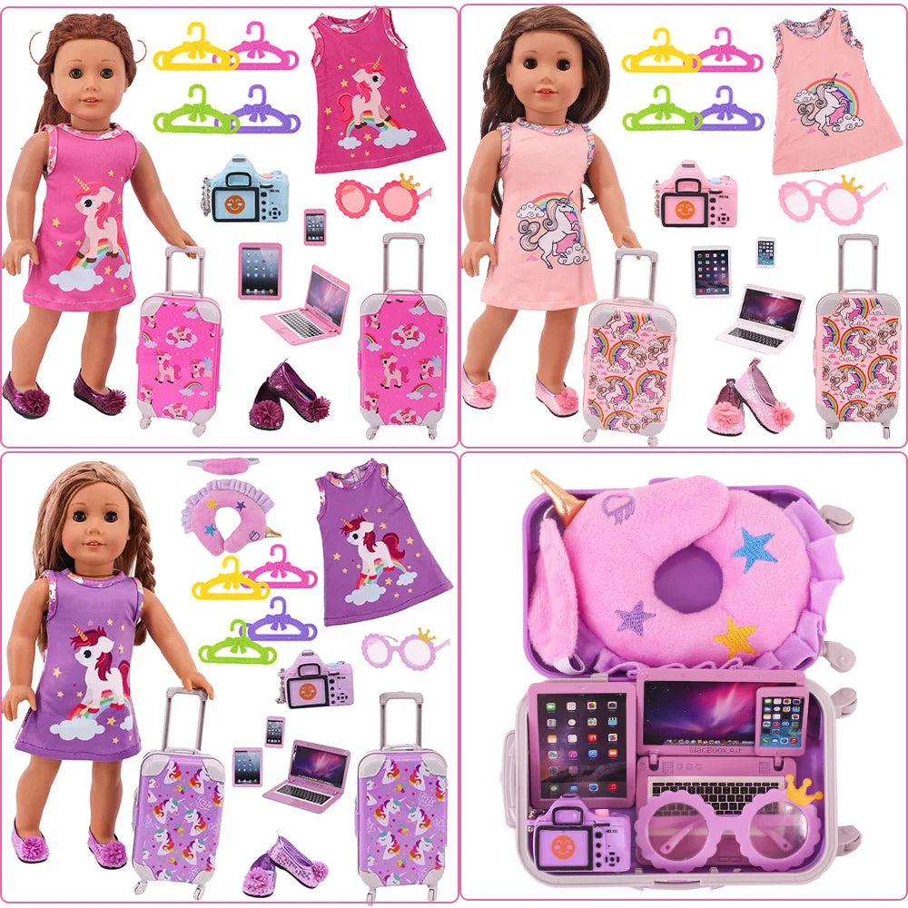 Doll Clothes&Miniature Accessories Shoe Luggage Set  For 18 Inch American Doll