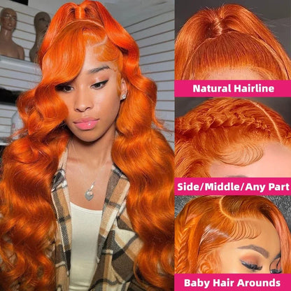 30 Inch Ginger Orange Body Wave Lace Frontal Wig HD 13x4 Lace Front Wig Bleached Lace Wigs Brazilians Human Hair For Black Women
