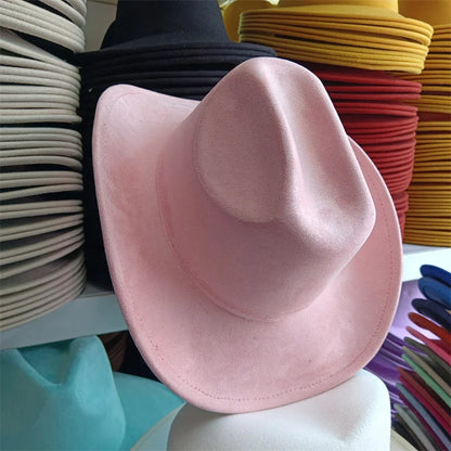 Western suede leather 7.5CM Western denim women's Fedora hat men's church jazz hat fashion travel party hat denim hat 2024
