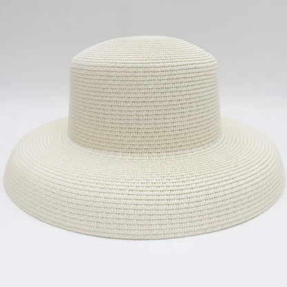 2024 New Summer Sun Hats Ladies Solid Plain Elegant Wide Brim Hat Female Round Top Panama Floppy Straw Beach Hat Women лето