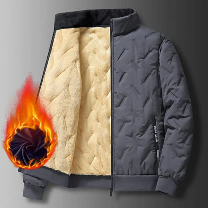 Thick Wool Lining Men Jacket Thickened Fleece-Lined Warm Hooded Plush Coat Thickened Sheep Fleece Stand Collar Warm Winter Coat
