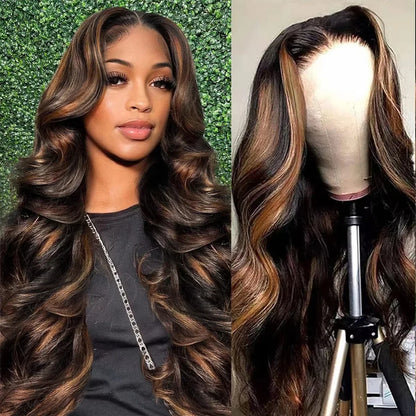 1B/30 Black Brown Body Wave Wigs 13x6 HD Lace Frontal Wigs Ombre