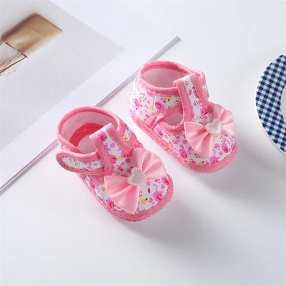 0-18months Baby Girls Flat Shoes Soft Sole Bowknot Flower Print Non-Slip