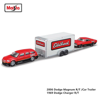 1:64 Maisto Three In One Trailer Car Model Ford Dodge Chevrolet Diecast