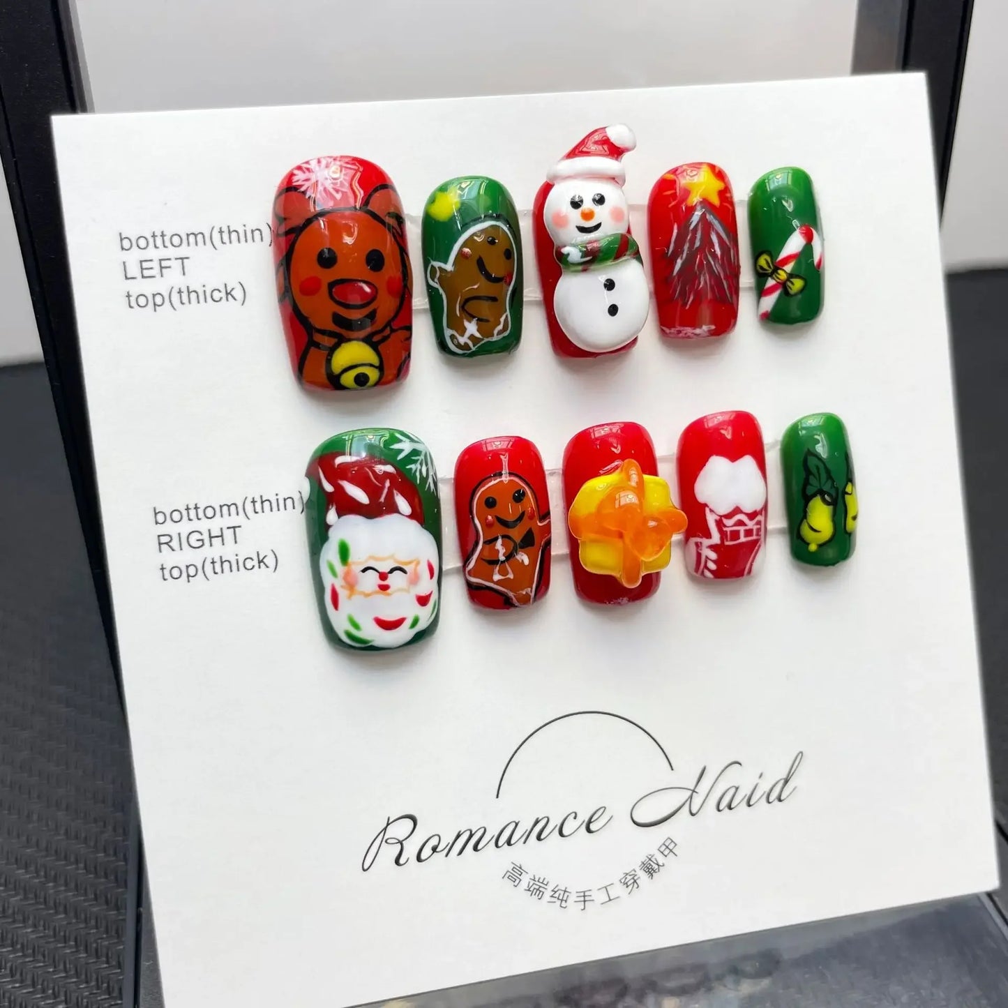 Press On Nails Handmake Autumn and Winter Three Dimensional Cartoon Cute Snowman Santa Claus Elk Removable Reusable Fake Nails