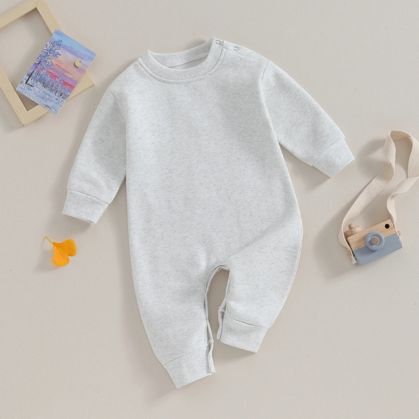 Pudcoco Toddler Baby Girls Boys Sweatshirt Romper Solid Color Fleece Long Sleeve Jumpsuit for Newborn Cute Clothes 0-18M