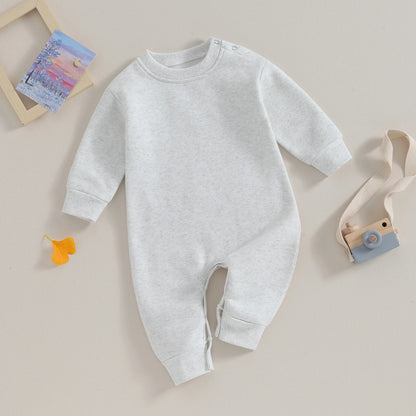 Pudcoco Toddler Baby Girls Boys Sweatshirt Romper Solid Color Fleece Long Sleeve Jumpsuit for Newborn Cute Clothes 0-18M