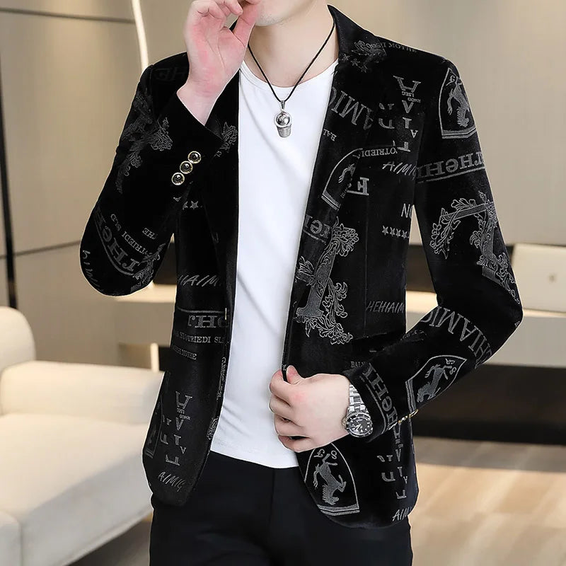 Men's golden velvet boutique fashion handsome casual hot gold trend autumn and winter suit coat with men's small suit coat