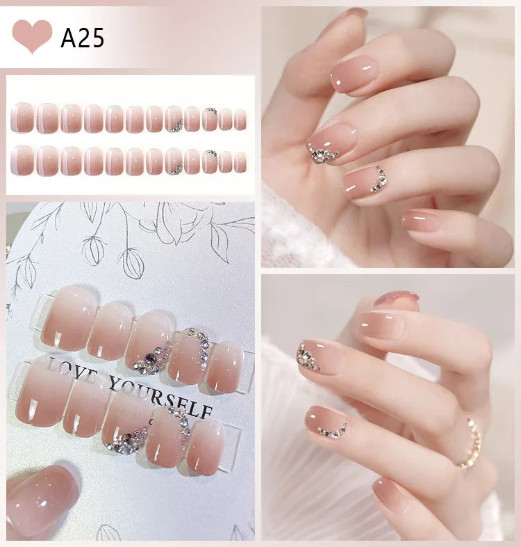 24pcs/box Luxury Pink Long Coffin Fake Nails Y2K Moon Star Rhinestones Press On Nails Handmade Full Cover Reusable False Nails