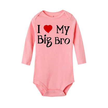 Heart Pattern&I Love My Big Brother Baby Jumpsuit Cute Newborn Long Sleeve Bodysuit Round Neck Girl Boy Jumpsuit As Gift To Baby