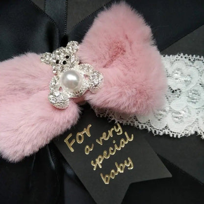 Dollbling Pink Furry Cute Bear Bow Bling Rhinestones Handmade Princess Newborn Baby Girl Shoes Wedding Party  Ballet DIY Infant