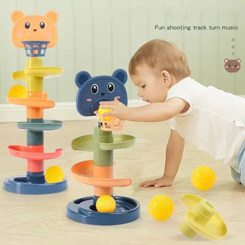 Baby Rotating 3/5/7-story Track Stacked Montessori Rolling Ball Tower Early Parent Child Education Interactive Toy Gift