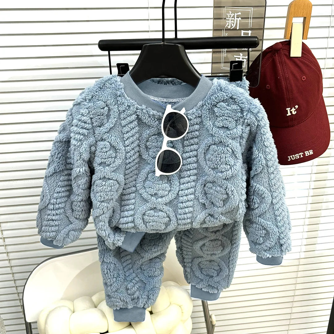 Children's Fall and Winter Facecloth Warm Pajamas Homewear Suit Boys Padded and Thickened Homewear Girls Thermal Underwear Set