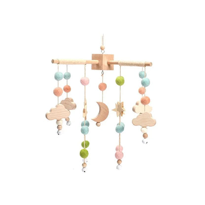 Baby Crib Mobile Bed Bell Rattle Toys Wooden Crochet Stars Pendant Bed Bell Toys Newborn Comfort Crib Bracket Hanging Toys Gifts