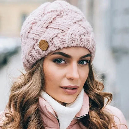 Solid Knitted Beanies Caps for Women Warm Cashmere Wool Skullies Beanies Female Thick Knitted Hats Autumn Winter Warm Cap