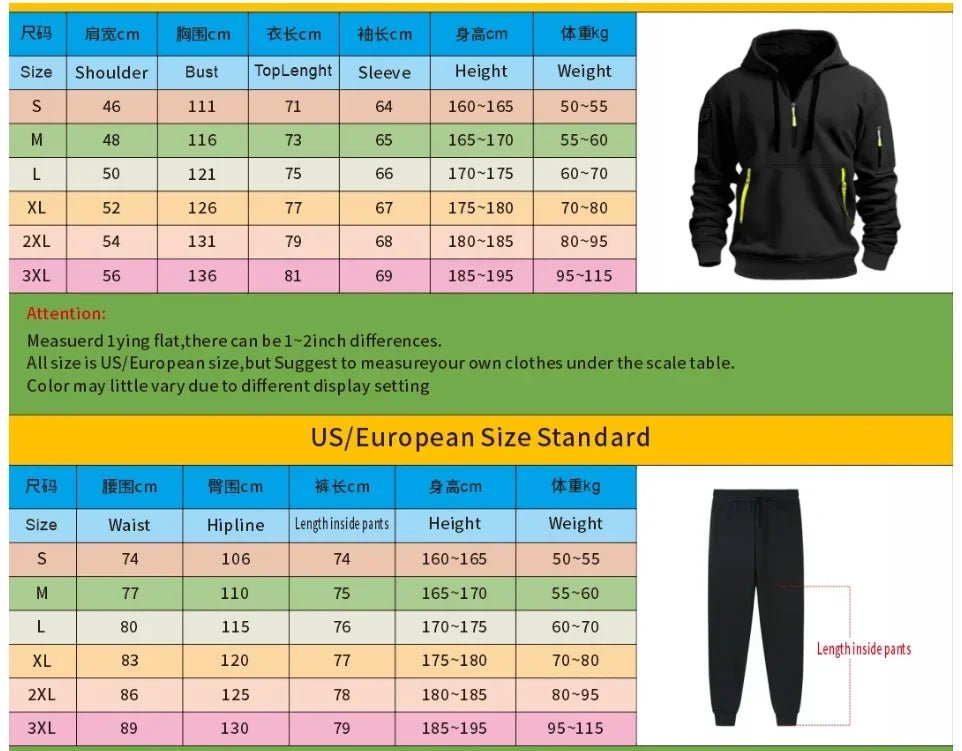 Autumn Men's Two-Piece Zipper Hooded Sweatpants Multi-Pocket