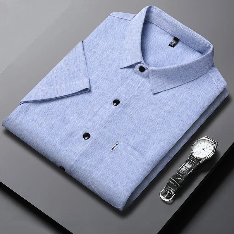 New Men's Business Casual Short Sleeved Printed Shirt with Wrinkle Resistance No Ironing Comfortable All Season Versatile Top