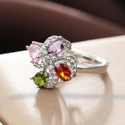 Fashion Vintage Delicate Floral Ruby Rings for Female