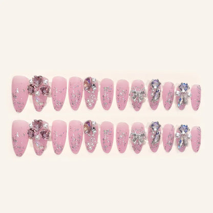 24pcs Full Rhinestones Bridal Press-on Nail Long Lasting Full Coverage Pearl Shiny Artificial Fake Nail For Manicure Decoration