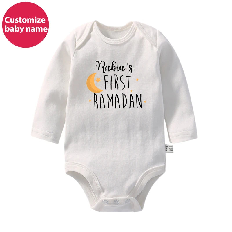 New Custom Name First Eid/Ramadan Baby Rompers Newborn Baby Ramadan Jumpsuits Eid Mubarak Baby Boys Girls Clothing Outfits Gifts