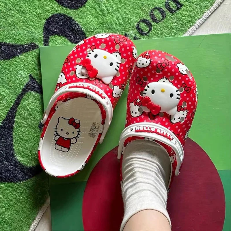 In Stock Miniso Hello Kitty Sanrio Hole Sandals Slippers Sandals Kawaii Eva Anime Home Beach Shoes Summer Slippers For Adult Kid