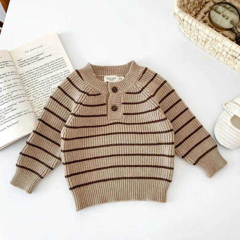 Autumn Spring Newborn Baby Boys Girls Clothing Suit Long Sleeved Striped Sweater+Strap Pants Infant Baby Knitting Clothes Set