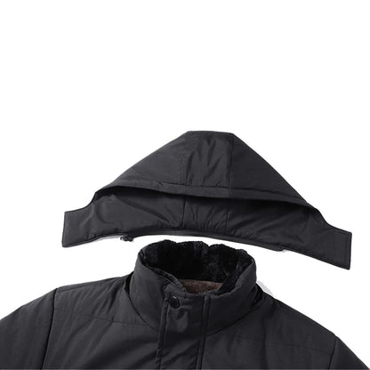 YJKVUR 2024 Winter New Jacket Men Mid-Length Thick Warm Waterproof Hooded Parka Windbreaker Military Fleece Plus Size Coat